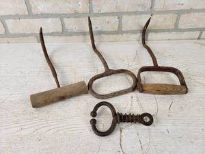 lot 769 image: (3) Vintage Hay Hooks and Antique Hog Ring