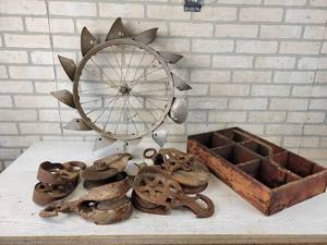 lot 794 image: Assorted Cast Iron & Wood Pulleys and More - NO SHIPPING