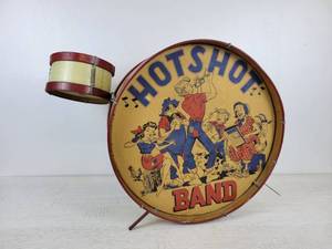 lot 1007 image: Vintage Childrens Hotshot Band Bass Drum and Snare Drum - NO SHIPPING