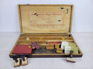lot 1022 image: Aristocrat Sign Marker Box with Stamps and Vintage Stamp Pads