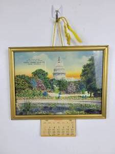 lot 1121 image: 1942 Capitol Building Framed Calendar Print - Promotion from Porter Farmers Grain Company of Porter, MN