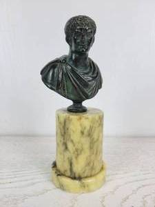 lot 1145 image: Roman Bronze Bust of Julius Caesar on Marble Pedestal