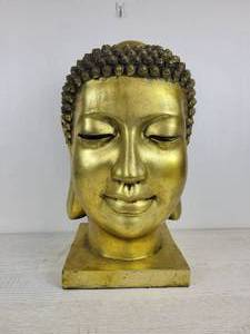 lot 1149 image: Large Antiqued Gold Buddha Sculptural Head - NO SHIPPING