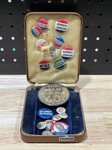 12 Original Presidential Pin Back Buttons, JFK 2-way and Other PA and Local Buttons