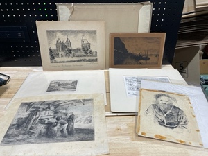 Lot of 11 Vintage Engravings, many signed, some matted, all unframed
