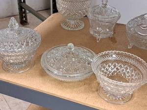 lot 66 image: (3) Decorative Glass Bowls with (2) Lids