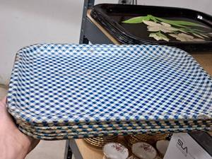 lot 72 image: Lot of (8) Checkerboard pattern Metal Serving PlatterTray