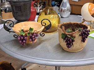 lot 112 image: Lot of (2) Grape theme Table Dcor - Bowl, Pot