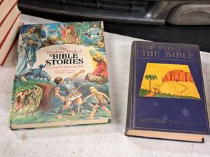 lot 130 image: Lot of (2) Bible Story Books - The Rainbow Book of Bible Stories, The Story of the Bible
