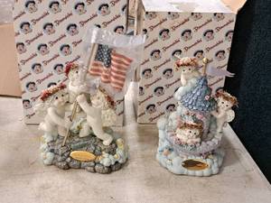 lot 166 image: Lot of (2) Cast Art Dreamsicles Handcrafted Collectible Figurines (in original box) - God Bless America, Castle In The Sky
