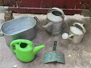 lot 58 image: Vintage Galvanized Watering Cans and More