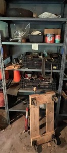 lot 34 image: Metal Shelving Unit (85 x 36 x 18) with Contents
