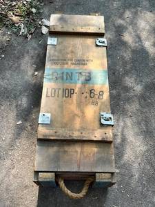 lot 64 image: Vintage Wooden Ammo Crate (34 Long x 11.5 Wide)