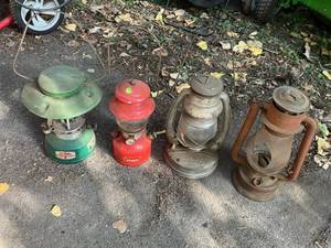 lot 84 image: Vintage Lantern Lot including Embury, Coleman, Thermos, and Dietz
