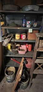 lot 33 image: Metal Shelving Unit (76 x 36 x 18) with Contents