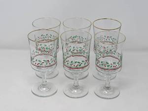 lot 7 image: Vintage Arbys Libbey Ribbon Stem Glasses Holly Berry Gold Christmas Glass,Mistletoe holiday dishes, glasses, trifle bowl, covered candy dish