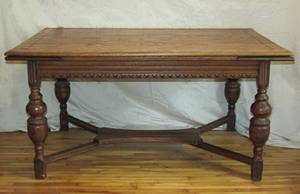 lot 11 image: Early 20th Century 60 Solid Oak Spanish Revival Refectory Table