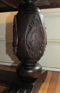 lot 18 image: ANTIQUE TRESTLE FARM TABLE carved 19th Century Gothic