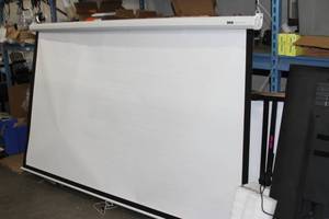 lot 55 image: Da-Lite Model B Manual Video Projector  Projection Screen - Wall  Ceiling Mounted with Hanging Brackets