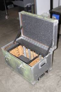 lot 121 image: Hard Sided Heavy Duty Equipment Case with Hinged Lid, Telescoping  Retractable Handle and Wheels