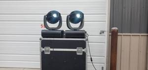lot 119 image: PAIR of Coemar iSpot 575 DMX Moving Professional Light  Lighting Heads and Custom Case