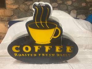lot 107 image: Metal Lighted Coffee Roasted Fresh Daily sign