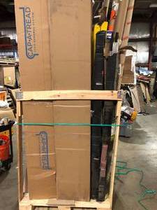Pallet with Assorted Flooring, Shelving and more uninspected units some missing pcs o parts sold As-is