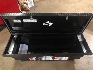 Husky 61.86 in. Matte Black Aluminum Low Profile Mid-Size Crossbed Truck Tool Box   Customer Returns See Pictures