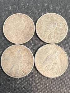 GROUP OF 4 US SILVER PEACE DOLLARS 1922 1923 2X1925