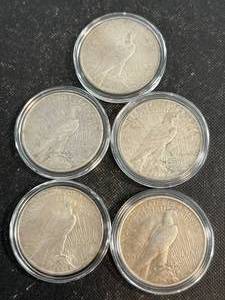 GROUP OF 5 US PEACE SILVER DOLLARS 1926 4X1922 IN AIRTITES