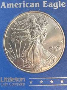 1997 AMERICAN SILVER EAGLE 1 TROY OZ .999 FINE SILVER