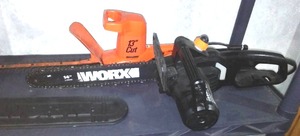 lot 301 image: WORX  Chainsaw, Blank and Decker Hedge Trimmer.