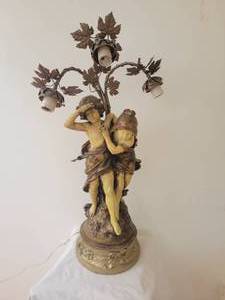 lot 25 image: Aug Moreau Spelter Forest Children Lamp