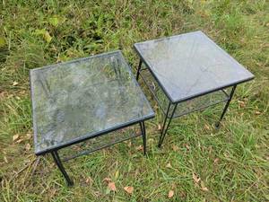 lot 80 image: Pine Cone Iron Detail Patio Tables