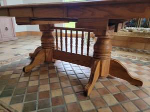 lot 103 image: Spindle Trestle Oak Dining Table