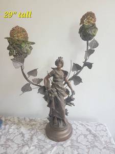 lot 20A2 image: Bronze Cornucopia Woman Moreau Lamp
