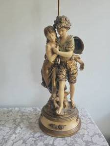 lot 20A3 image: Moreau Spelter Lamp Olive Branch Woman