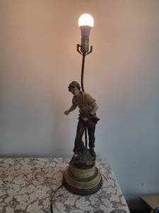 lot 100H image: Moreau Young Laborer Spelter Lamp
