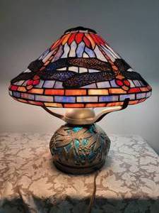 lot 19A5 image: Tiffany Styled Red Dragonfly Shade & Base Lamp