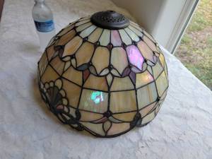 lot 20A7 image: Vintage Leaded Stain Glass Tiffany Shade Baroque Pattern One Flaw