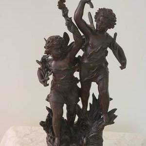 lot 98 image: Signed French Putti Candlestick Oil Lantern Conversion