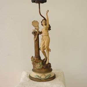 lot 97 image: Moreau Signed Selection Francais 1900 Figural Tambourine Dancer Sculptural Lamp