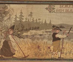 lot 154 image: Antique Framed Swedish Farming Tapestry