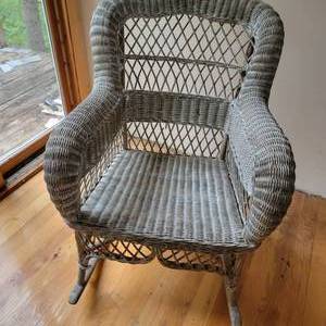 lot 153 image: Romantic Gray Wicker Rocking Chair