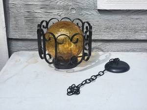 lot 89A6 image: Vintage Black Scrolled Metal Hanging Light Fixture