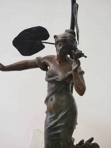 lot 27A6 image: French Art Nouveau Sculpture Lamp - August Moreau - Le Message