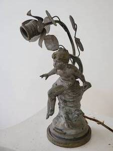 lot 27A7 image: French Art Nouveau Sculpture Lamp - August Moreau - La Foret