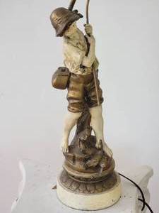 lot 27A8 image: French Art Nouveau Sculpture Lamp - August Moreau - Le Pecheur