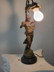 lot 27D2 image: French Art Nouveau Sculpture Lamp - August Moreau - Pastorale