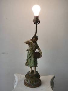 lot 27D6 image: French Art Nouveau Sculpture Lamp - Louis Moreau - La Tambourine